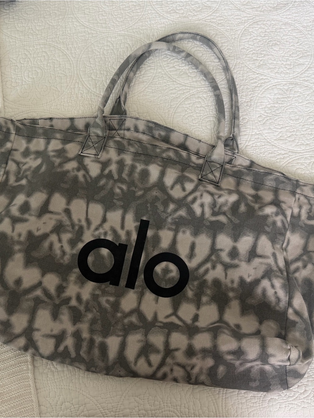 ALO Yoga Gray Tie-Dye Canvas Tote Bag